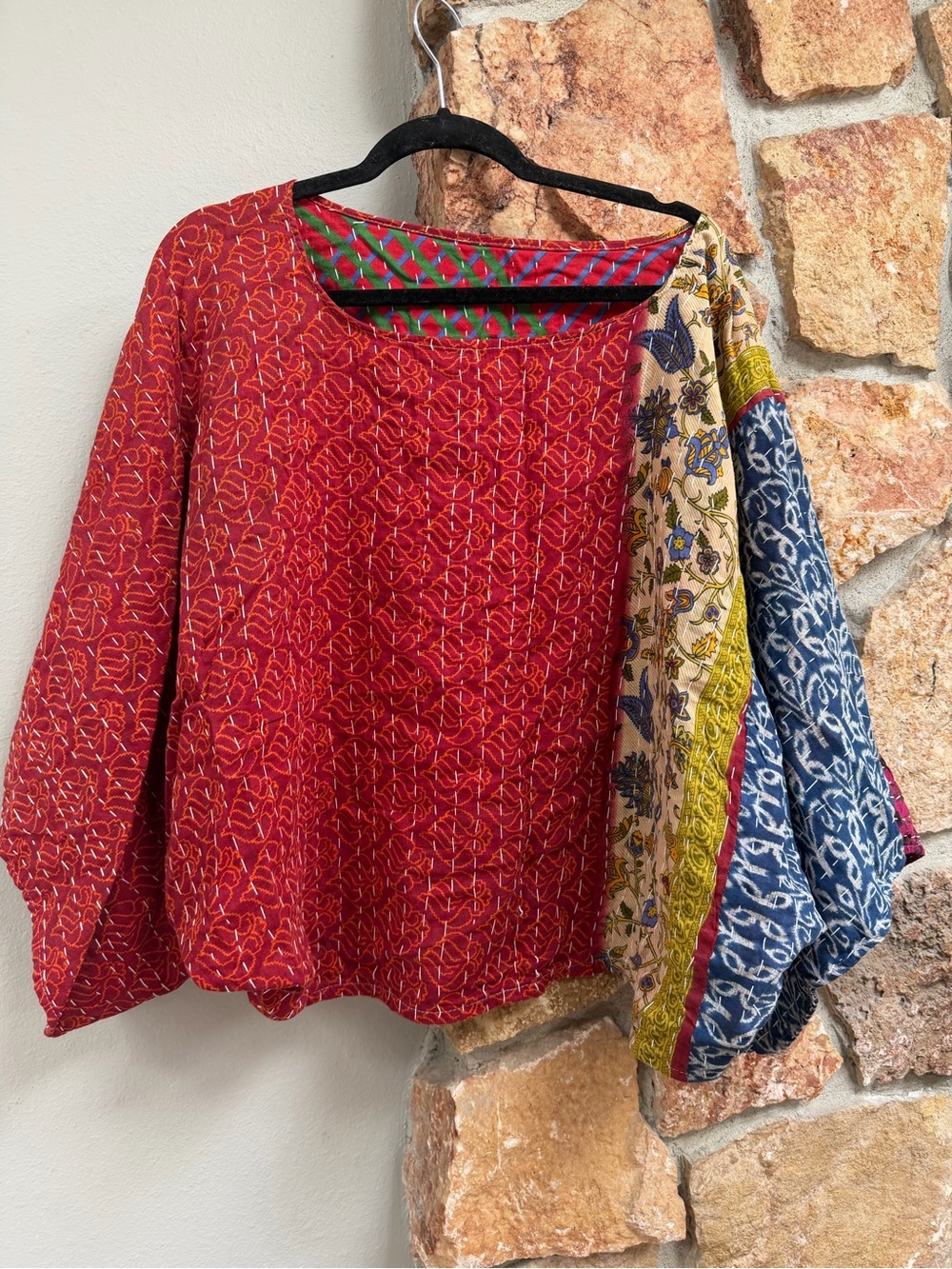 Kantha- Multicolor Patchwork Kantha 4 way Top - Picture 3 of 4